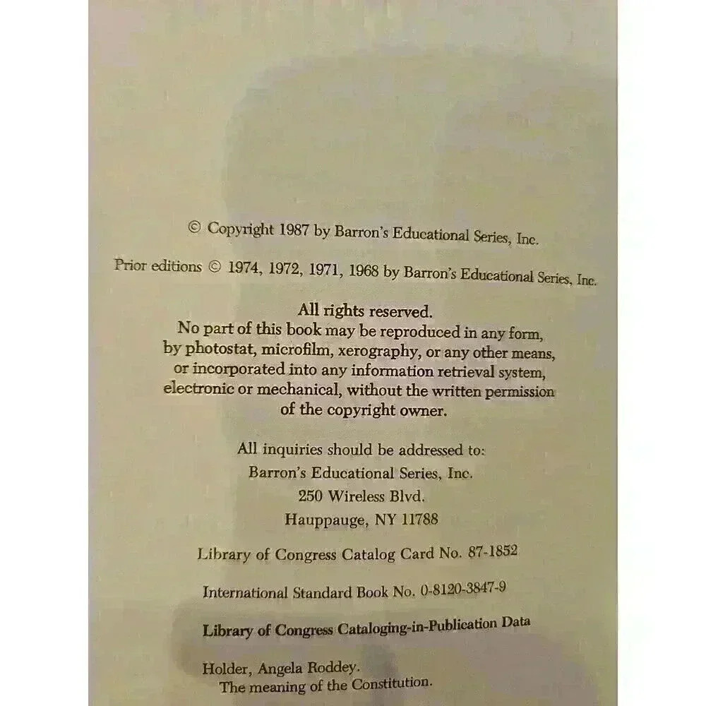 Meaning of the Constitution by Angela R. Holder (1987, Trade Paperback) - Picture 3 of 3